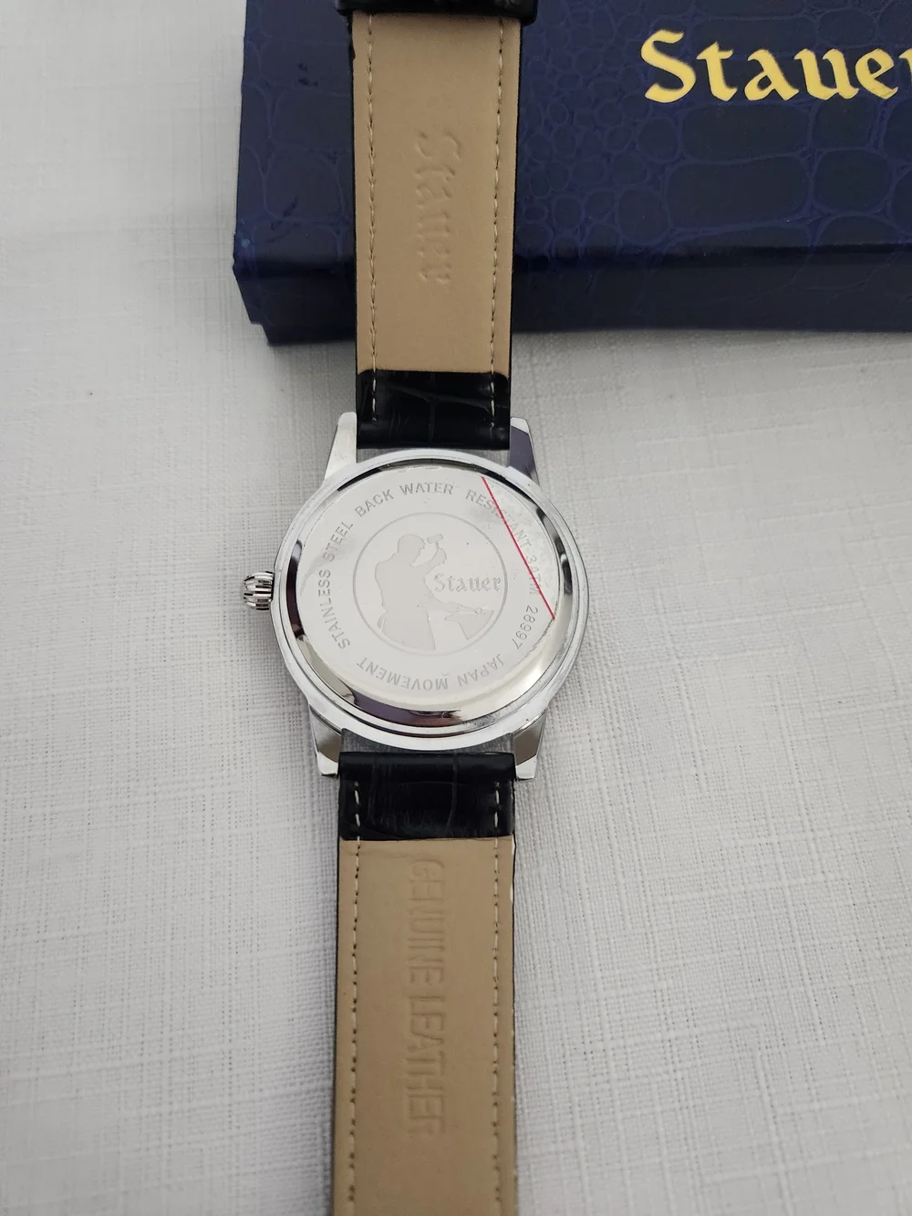 Stauer Urban Blue Men’s Blue Dial & Black Leather Strap Watch. 43mm.